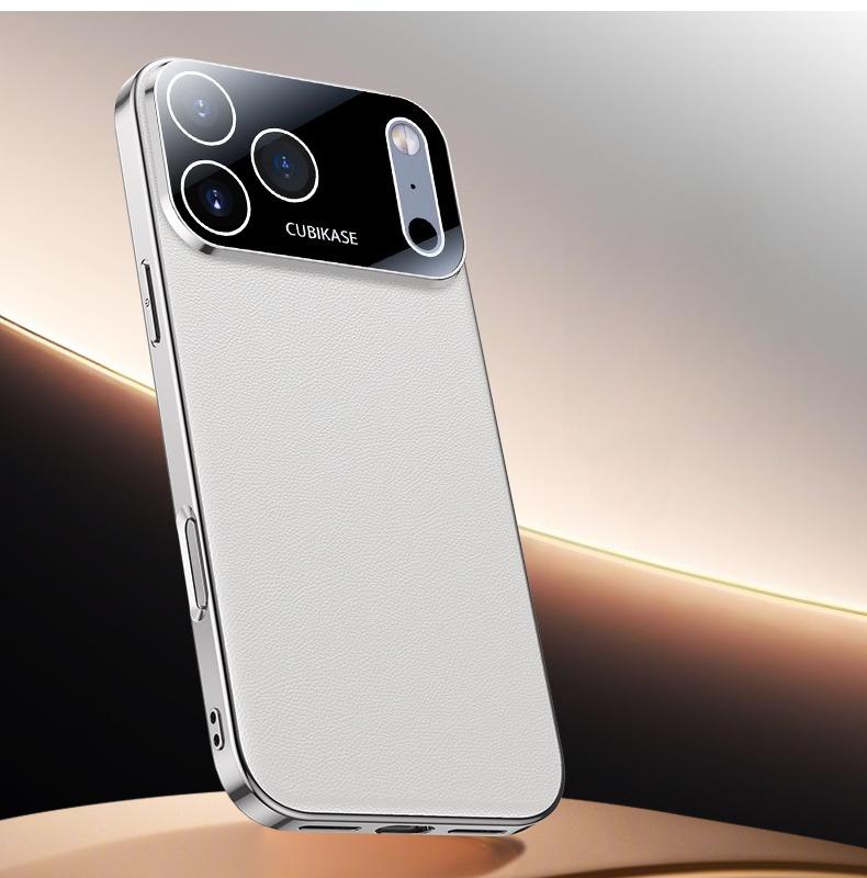 

Роскошный кожаный чехол с гальваническим покрытием для iPhone 17 Pro Max 17 Air, противоударный, с защитой объектива, задняя крышка, жесткий чехол iPhone17 Pro Max белый