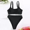Damen-Bikini-Set mit hoher Taille, V-Ausschnitt, zweiteiliger Badeanzug, Farbblock vorne, gedrehter Badeanzug
