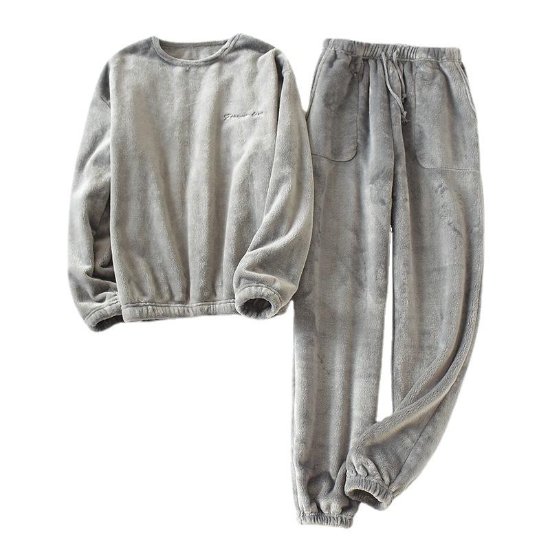 Men's Flannel Pajama Sets Fleece Pjs Winter Warm Lounge Sleepwear Soft Comfy Pajamas for Men Long Sleeve Pullover Tops Lounge Pants Loungewear