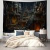 2D Dark Fantasy Underground Castle Tapestry, Gothic Ruins & Dim Light Print Wall Art for Home & Dorm