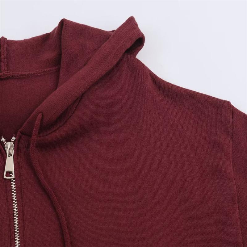 Women Knit Hooded Solid Long Sleeve Cardigan Sweatshirt