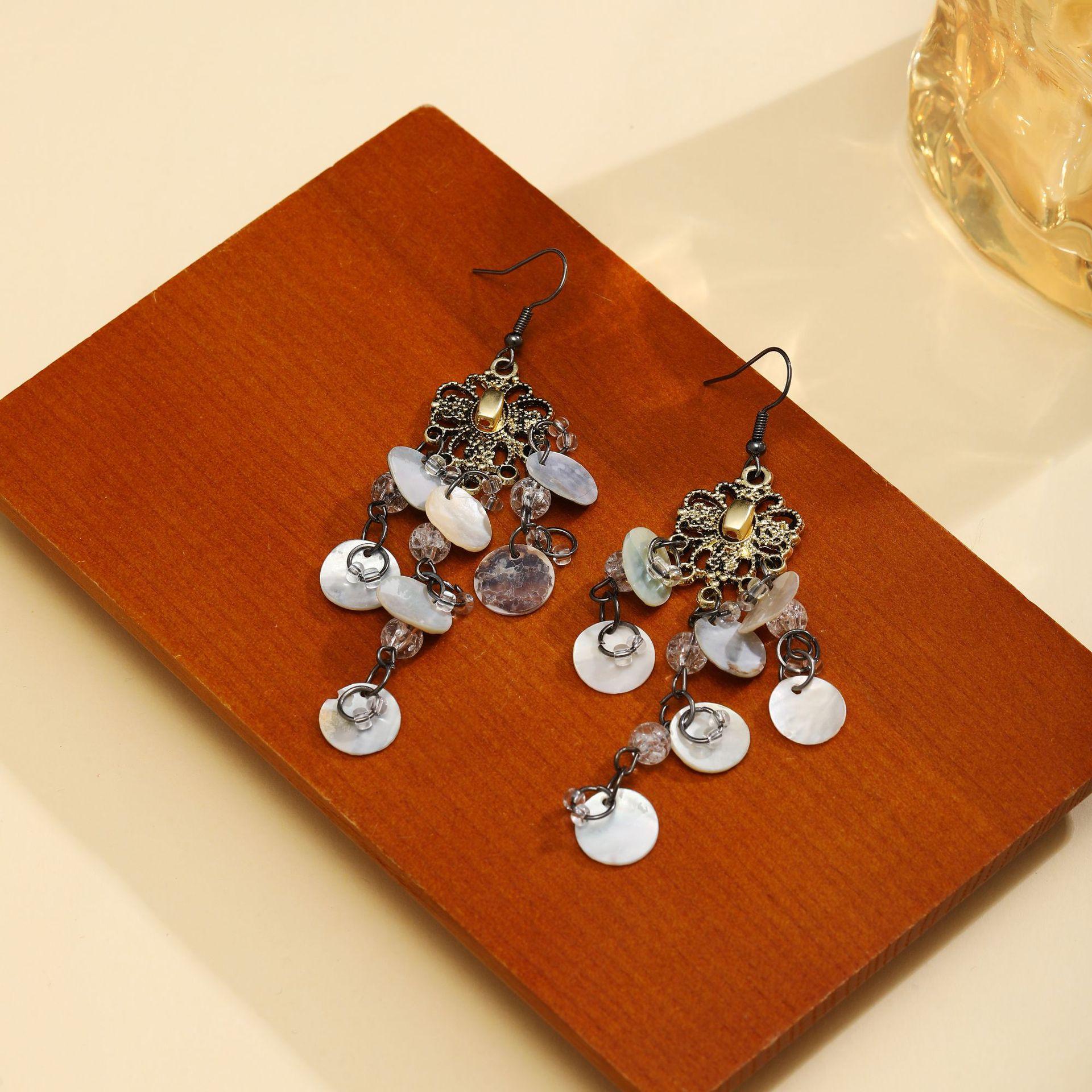 Синие ракушки Музыка ветра Кисточки Серьги Женские Экзотический Этнический Стиль Мода Морской Отдых Путешествия Серьги Кольцо