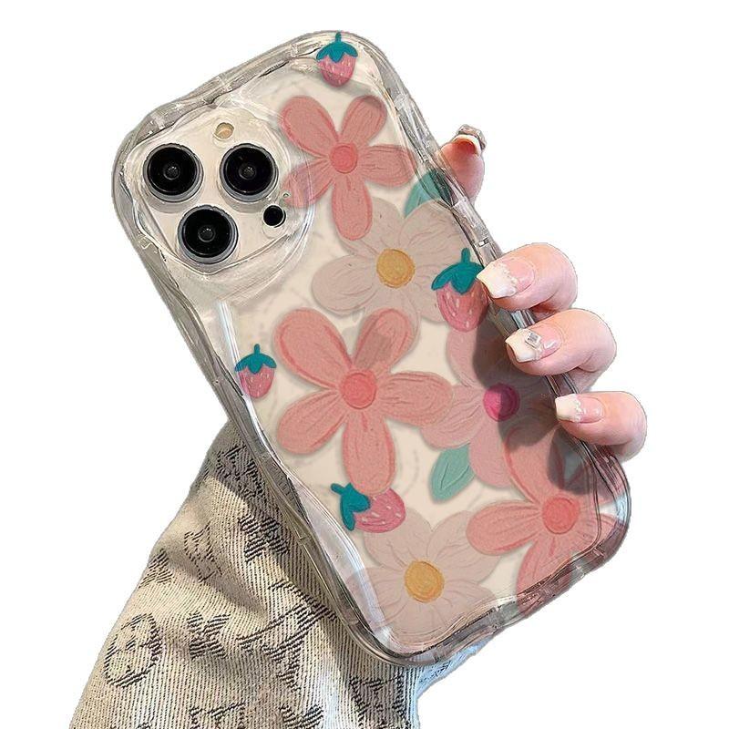 Oil Painting Flower Strawberry iPhone17Promax Mobile Phone Case Transparent Application Apple 16promax Cream Case 15