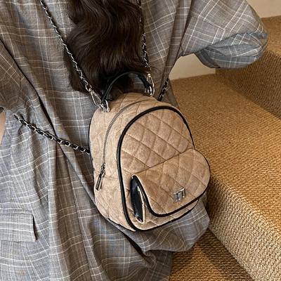 Fashion Diamond Chain Bag Women's 2025 Korean Version of the New Suede Backpack Niche Design Messenger Bag