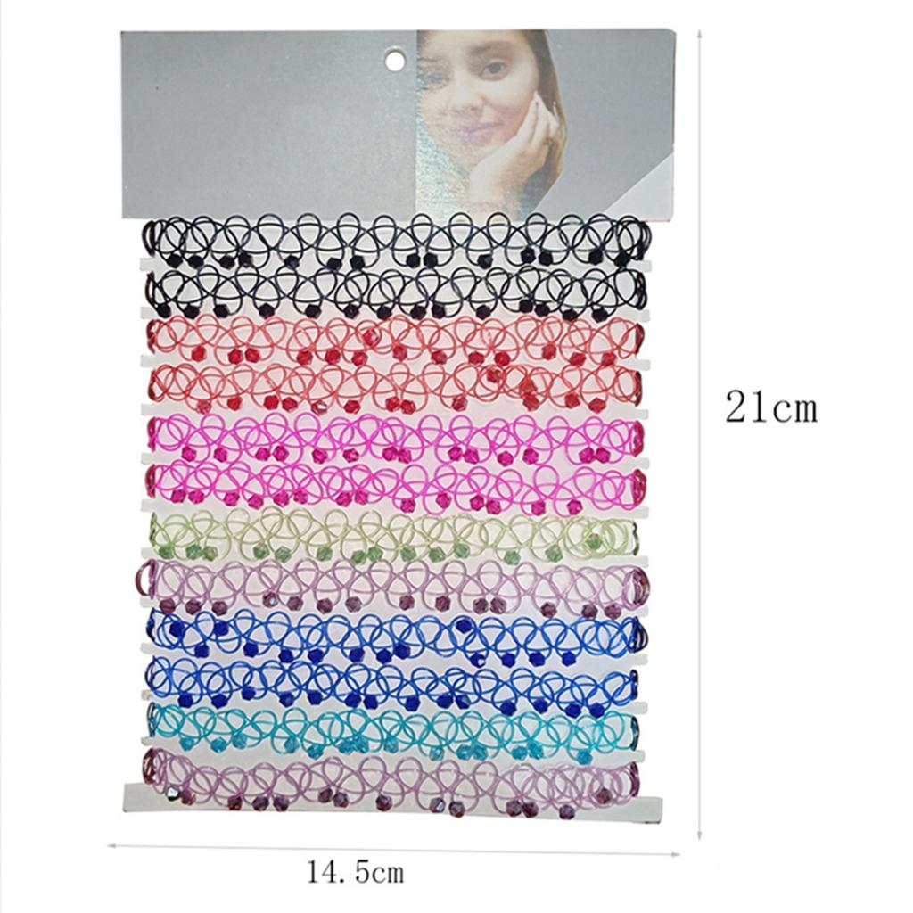 12pcs/lot Hot Sell Vintage Hippy Stretch Tattoo Choker Necklace Elastic Chocker Necklace Fishing Line Tattoo Colorful Necklace