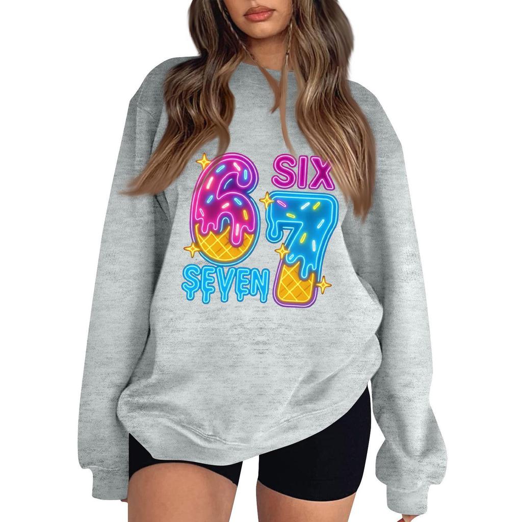 Women's Fashionable Casual Long-Sleeved Round-Neck Printed Pullover Sweatshirt