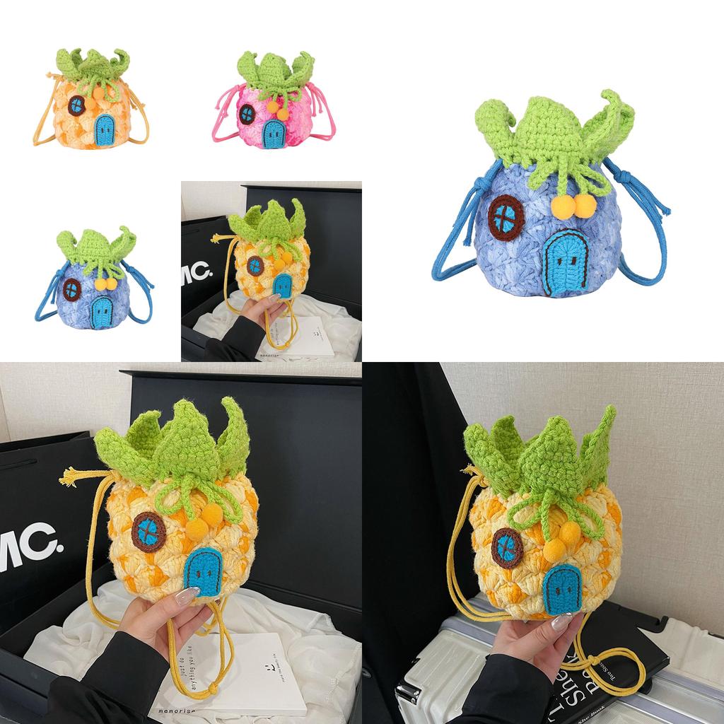 Trendy Knitted Pineapple Shoulder Bag With Phone Pocket For Urban Outfits