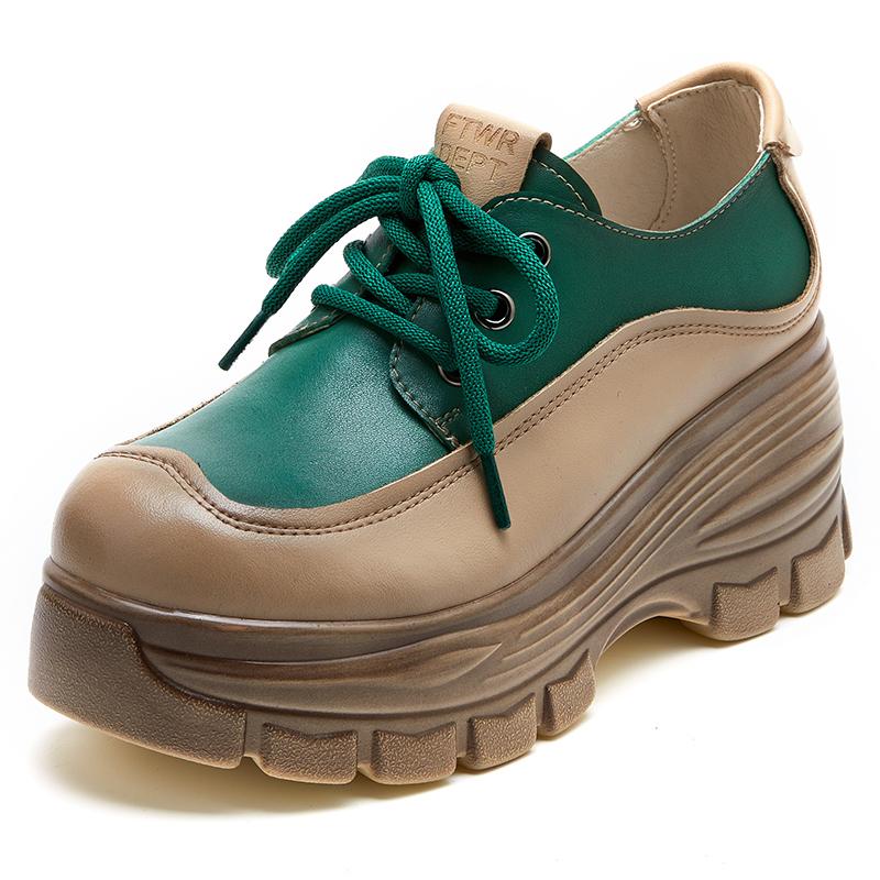 Fashion GKTINOO 2024 Fashion Spring Women Shoes Genuine Leather Lace-Up Flat Platform Sneakers Women Thick Bottom Casual Shoes Footwear