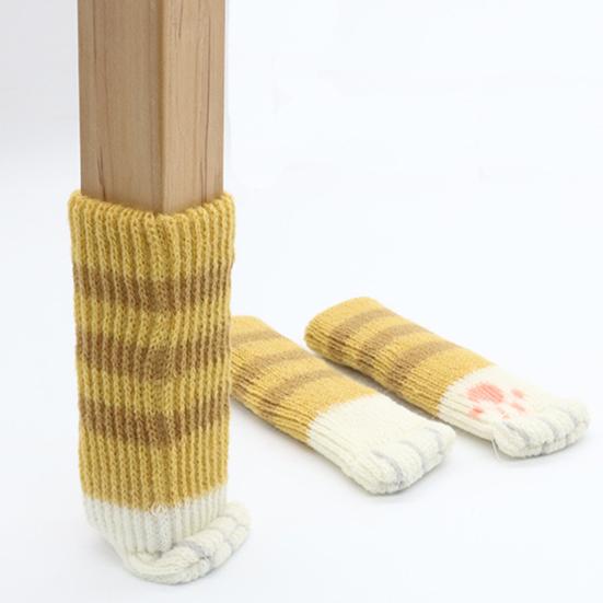 4Pcs Cat Paw Chair Leg Cover Knitting Furniture Feet Cover Floor Protectors Non-Slip No Scratch Noise Reduction Hardwood Floors Furniture Booties