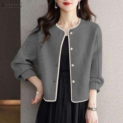Women Casual Round Neck Long Sleeve Cardigan Outwear