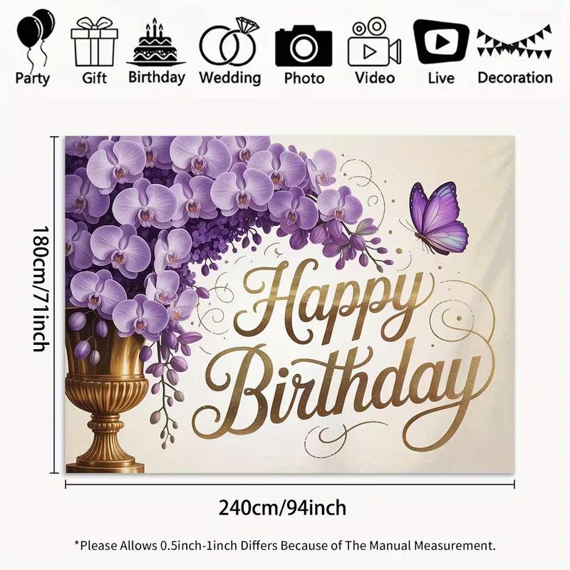 

2D Luxury Purple Butterfly Orchid Birthday Backdrop Party Photography Banner 47.2x31.5inch/120*80cm