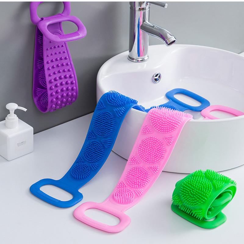 Bath Towel Silicone Exfoliating Double-sided Bath Cleaning Brush Rub Back Towel Bath Rub Back Massage Strip Bathroom Supplies