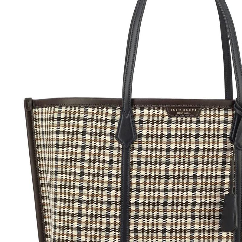Tory Burch Tartan Logo Polyester Tote Bag Women Bags Brown 152246-960