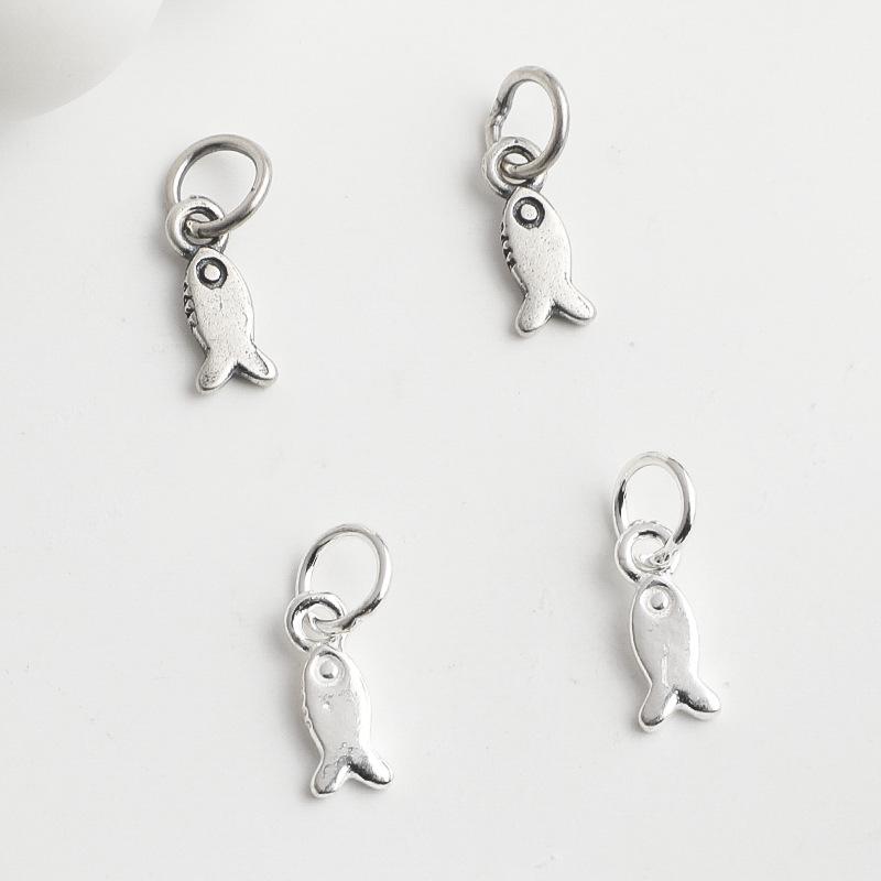 S925 Sterling Silver Beaded Woven Rope Small Fish Pendant for DIY Bracelets & Necklaces