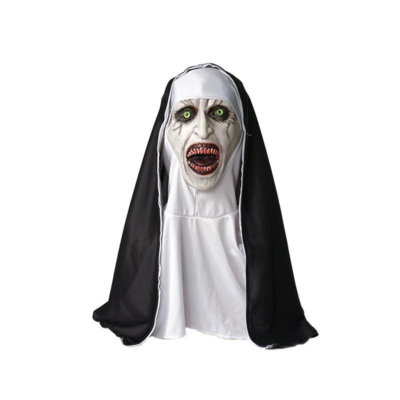 

Halloween Horror Nun Latex Mask Sister Headscarf Cosplay Scary Ghost Face Headgear Headpiece Carnival Party Costume Props One Size&Other