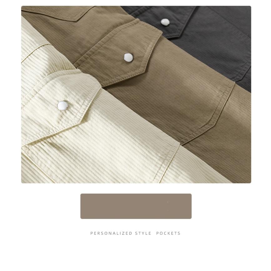 Retro Style Corduroy Long Sleeve Shirt Men Spring Fall Men's Casual Shirt Turn-down Collar Double Pockets Button Shirt Pure Cotton Comfortable Top
