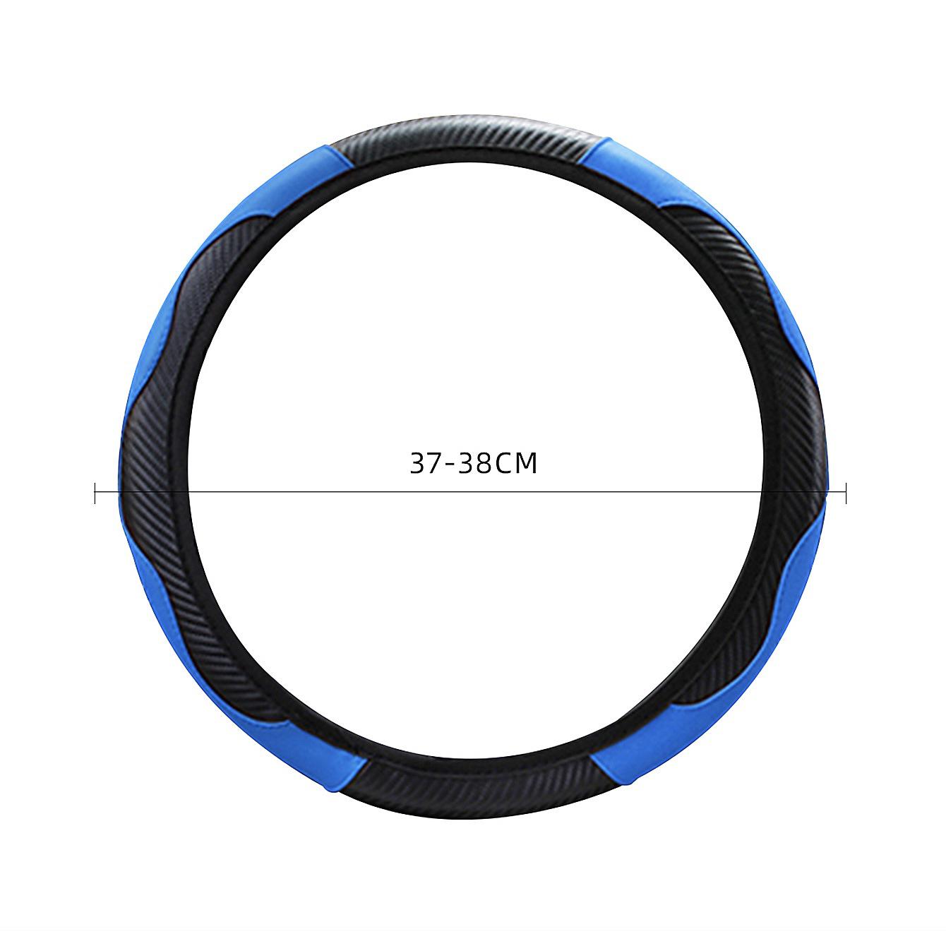 Hand-Stitched Leather & Carbon Fiber Steering Wheel Cover, Universal Fit, All-Season, No Inner Ring 38 cm