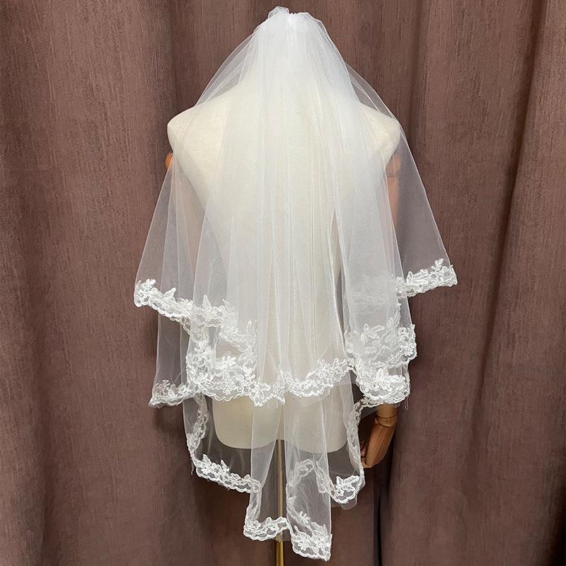 Double Layer Bridal Veil with Sequin Lace Trim