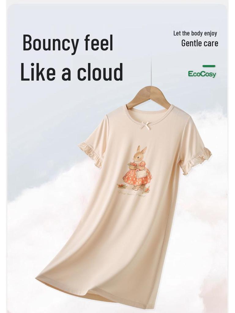 Summer Cartoon Girls' Nightgown - Breathable, Loose-Fit Pajamas for Baby Girls