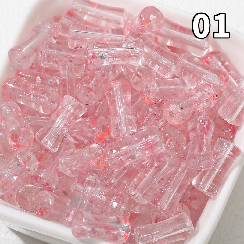 50PCS Glass Bamboo Beads Sparkling Crystal Jelly Aurora Iridescent Glass Beads for DIY Jewelry Clothing Decorative Accessories