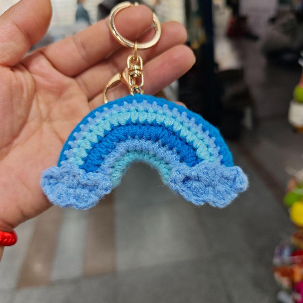 Hand-Crocheted Colorful Four-Leaf Clover & Heart Keychain Bag Charm