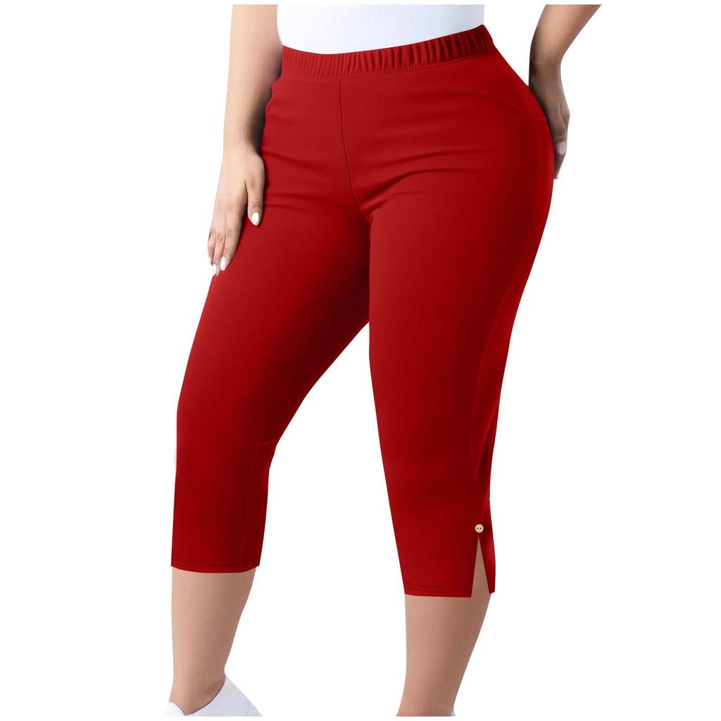 Women's Plus Size Casual Sports Yoga Leggings Elastic Waistband Capri Pants Stretchable Fitness Bottoms for Workout and Leisure
