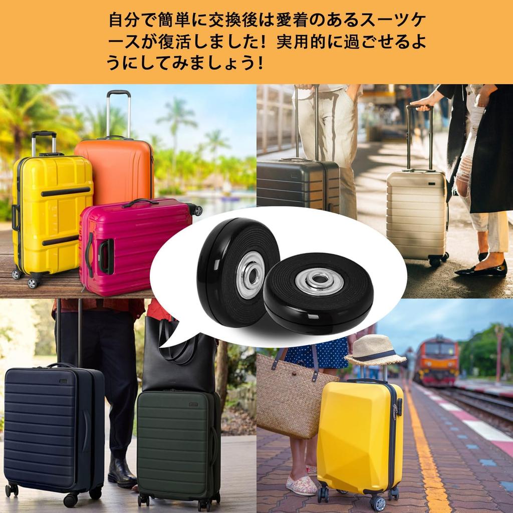 Suitcase Caster Double Replacement, Set of 8, 2.0 inches (50 mm), Rubber Wheel Width: