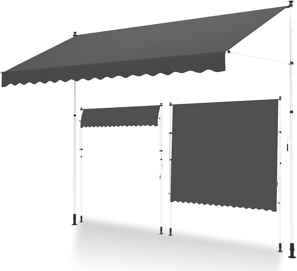 YODOLLA Retractable Manual Awning 3m - UV Resistant, Easy Installation, Stable Aluminum Frame - Dark Gray