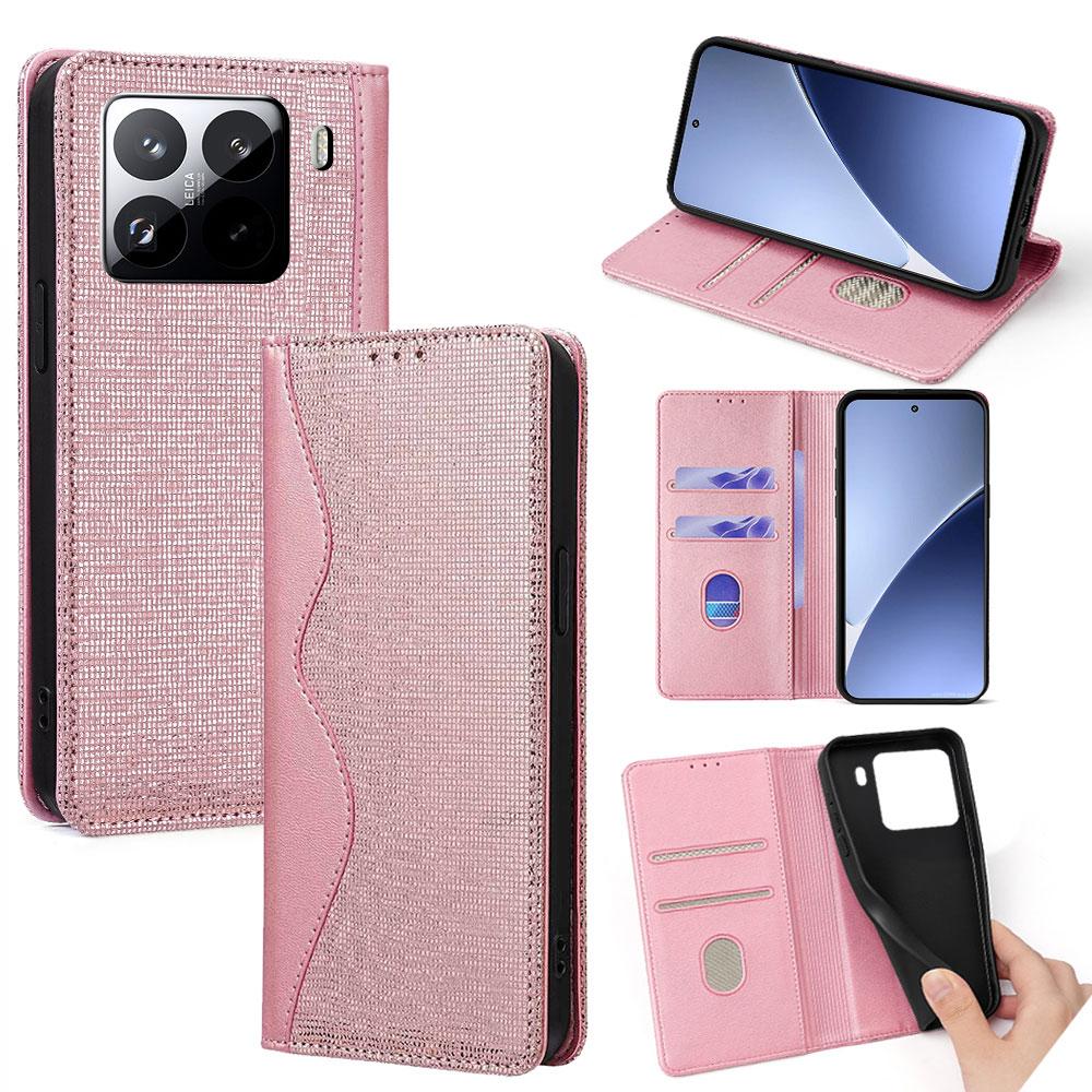 

Кожаный чехол-кошелек с подставкой для телефона Xiaomi 15 Pro с блокировкой RFID Rose Gold