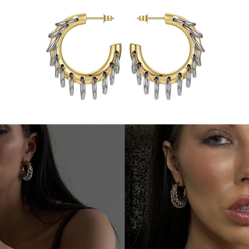 Stylish C shaped Ear Decoration Individualized C Shaped Drop Ear Studs Accessory Delicate Dangle Circle Earrings