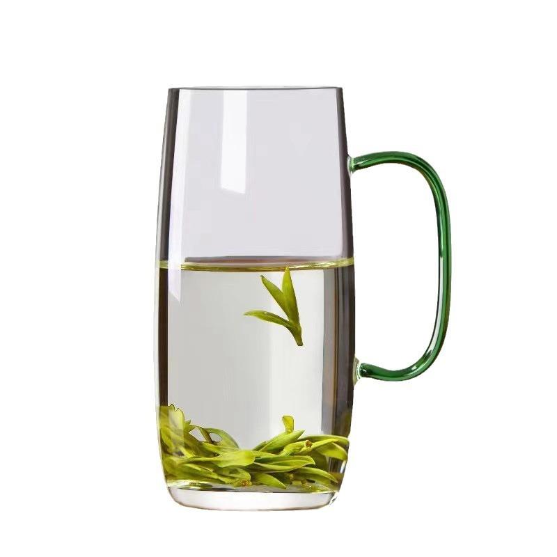 Průhledný Skleněný Barevná Rukojeť Jednovrstvý Skleněný Pohár na Pití Domácnost Vysoce Borosilikátový Čajový Džusový Nápoj Jednovrstvý Pohár