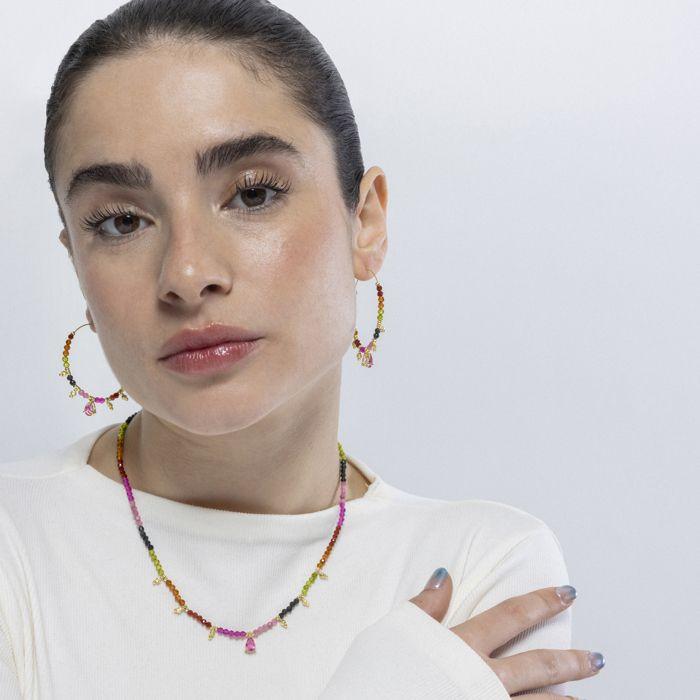 Luxenter Boucles d'oreilles Tourmaline multicolore finition en or jaune 18 carats - Baim