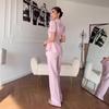 26 Europe, America, Amazon cross-border women's clothing new stand-up collar water drop type hollow design bubble sleeve top trousers