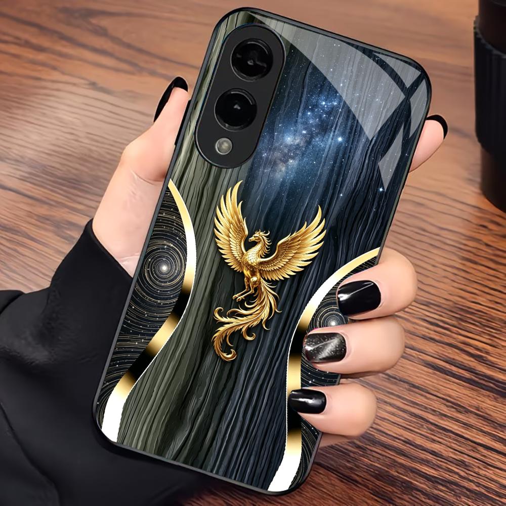 Sparkling Gold Phoenix Phone Case S26 Ultra Case Glass Mobile Phones for Samsung Galaxy S26 S25 S24 S23 S22 FE,Ultra,Plus