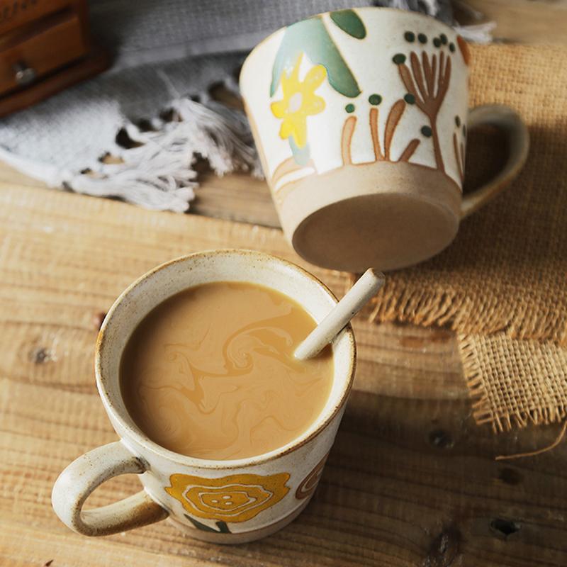 375ml Retro Ceramic Coffee Mug Milk Tea Cup Hand-painted Porcelain Mug Home Office Water Cup Cafe Drinking Cup Creative Gift Mug