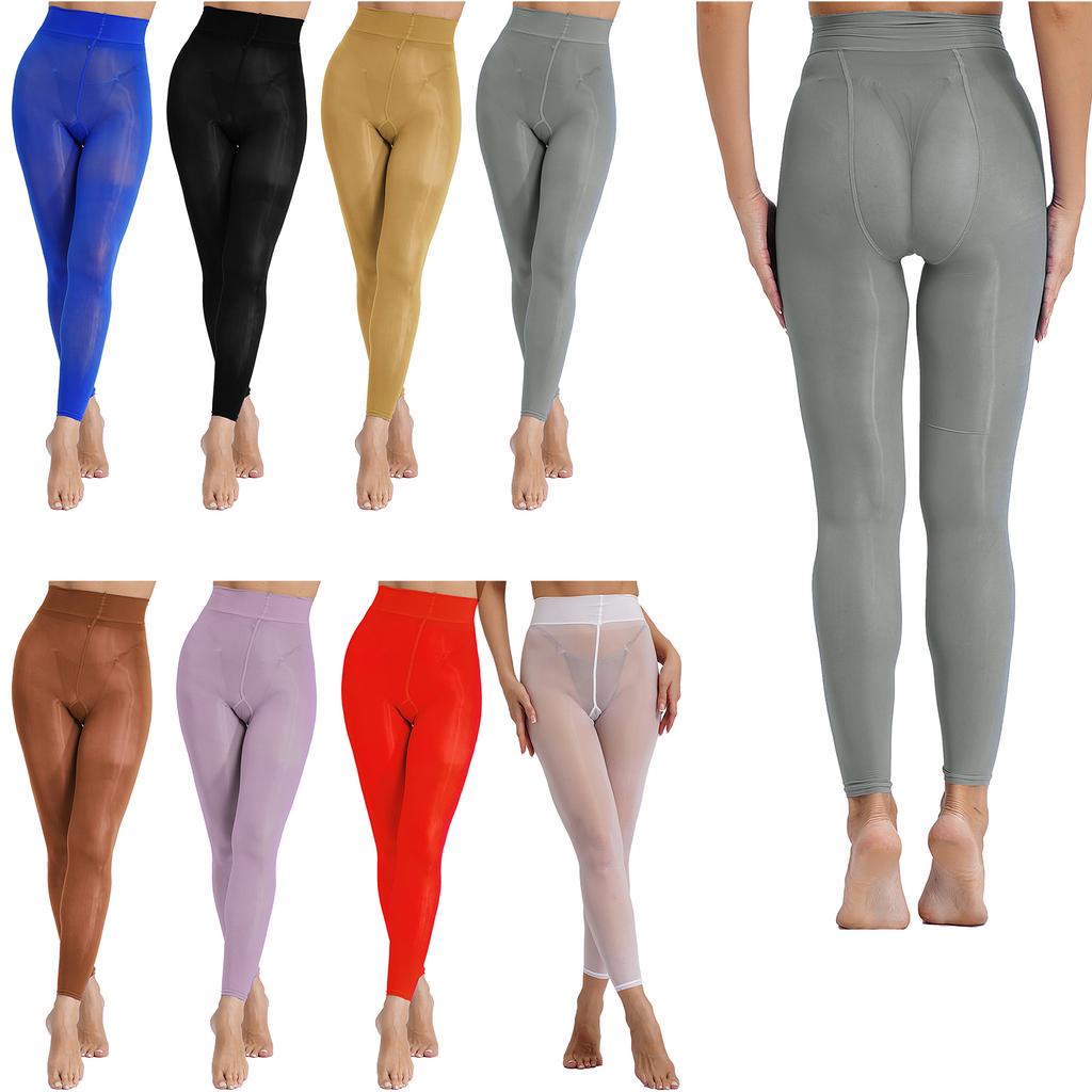 Womens Sheer Mesh Leggings Shimmering Skinny Pants High Waist See-Through Baselayer Tights