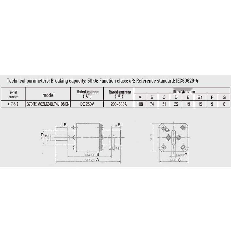 Huroong Fuse 200A-630A: Model 370RSM02MZ40 for 250A, 350A, 400A, 500A