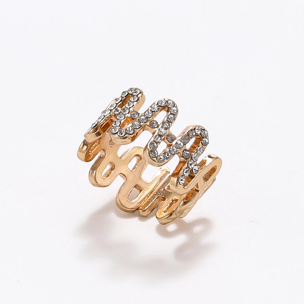 Personality Temperament Full Diamond Wave Opening Adjustable Tail Ring Jewelry