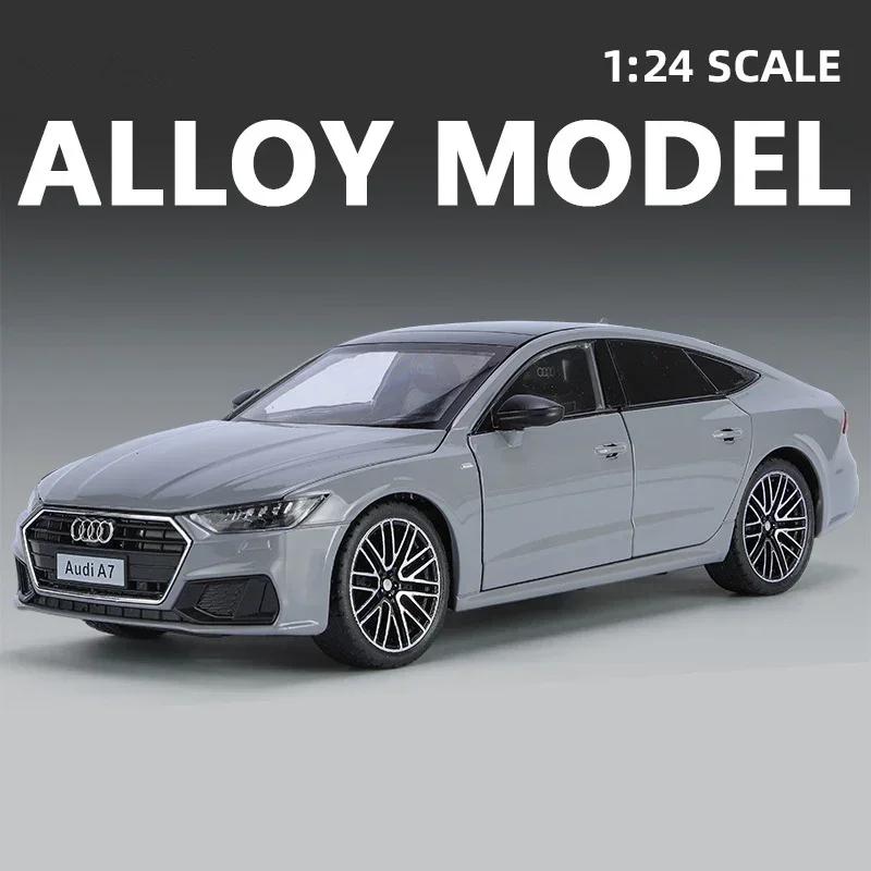 1:24 A7 Toy Car Model Diecast Alloy Vehicle Miniature Pull Back Sound & Light Doors Openable Collection Gift for Boy Kid