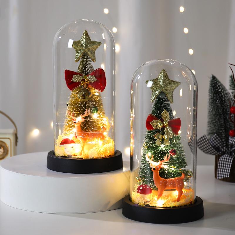 Illuminated Glass Christmas Tree with Elk Decoration