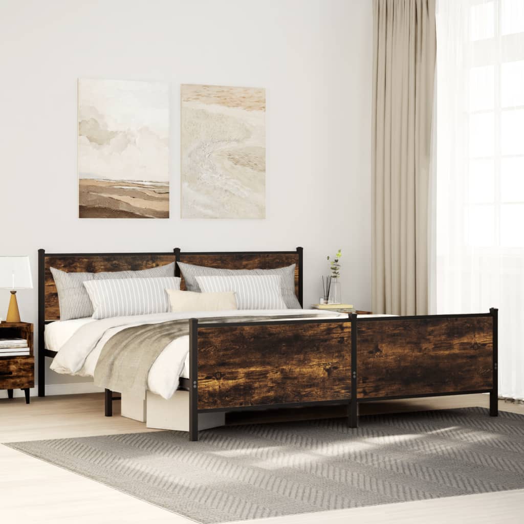 Metal Bed Frame without Mattress Smoked Oak Finish 180 x 200 cm