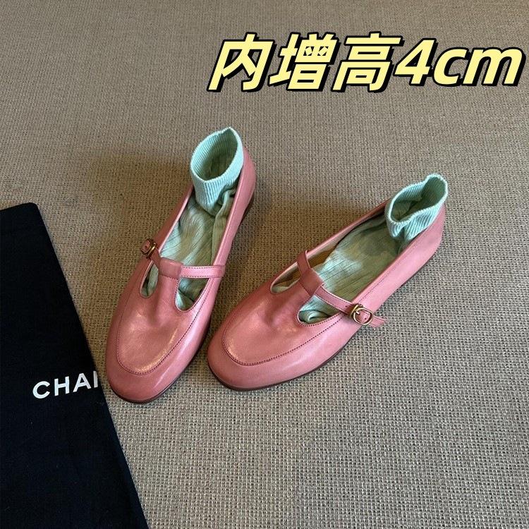 Sheepskin Version~ Leather Loafers Women's Low Heel Inner Height Increase One Pedal T-button Small Leather Shoes Retro Comfortable Single Shoes Women