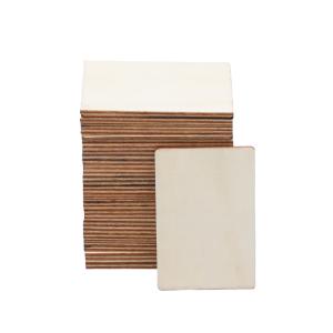 50 Pieces Unfinished Square Wood Slices Blank 3.5 x 2.3 Inches Rectangle Chips For Painting DIY Craft Decoration