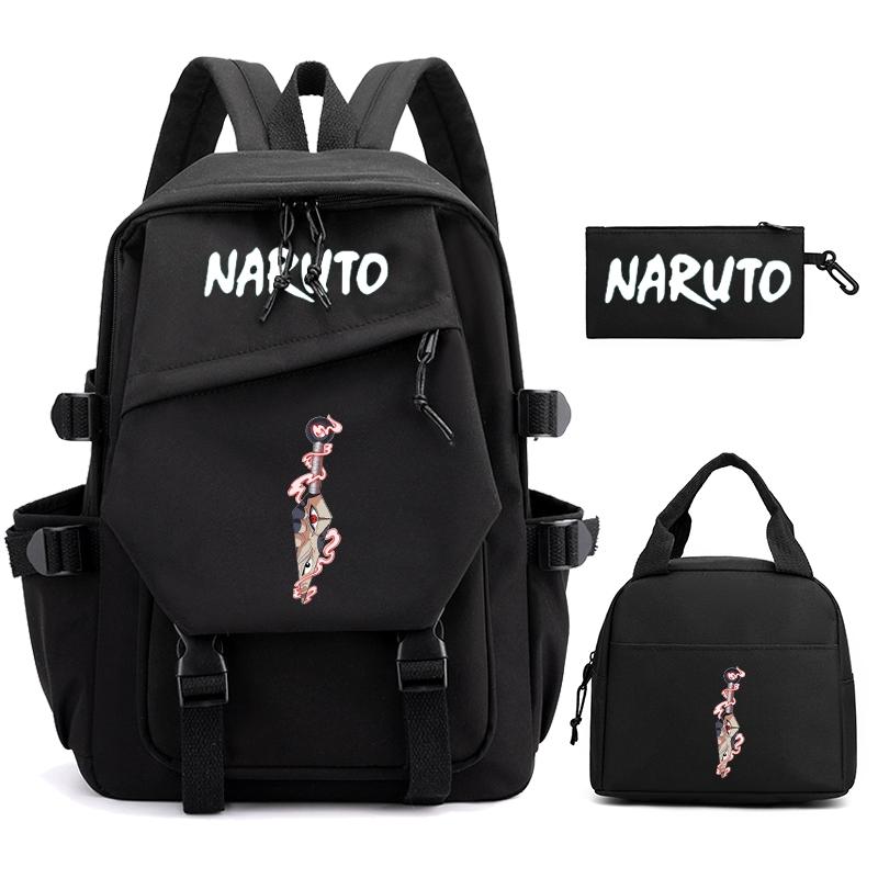 3Pcs/set Anime Naruto Backpack Nylon Backpack with Lunch Bag for Girl Boy Student Back To Schoolbag Men Women Leisure Travel Bag