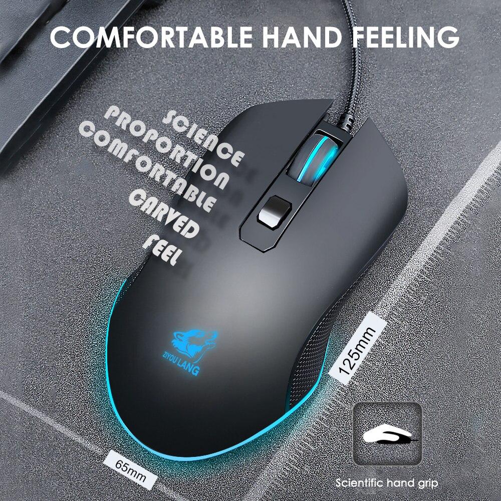 Gaming Mouse Wired USB Optical Computer Mice with RGB Backlit 3 Adjustable DPI Ergonomic Gamer Laptop PC Mouse with 6 Buttons