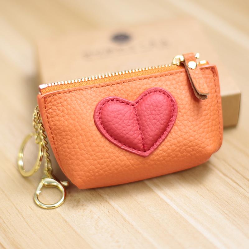 

Genuin Leather Heart Coin Purse Women Key Holder Ladies Cute Heart Patch Small Pouch Key Holder Leather Coin Wallet Purse