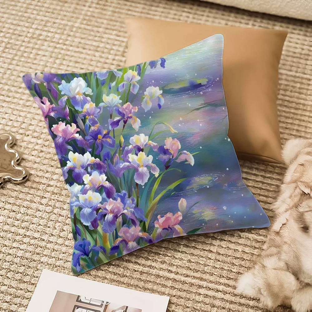 fashion Iris Pillow Case Anti-dustmite Invisible zipper Sofa Bed 12x12Inch