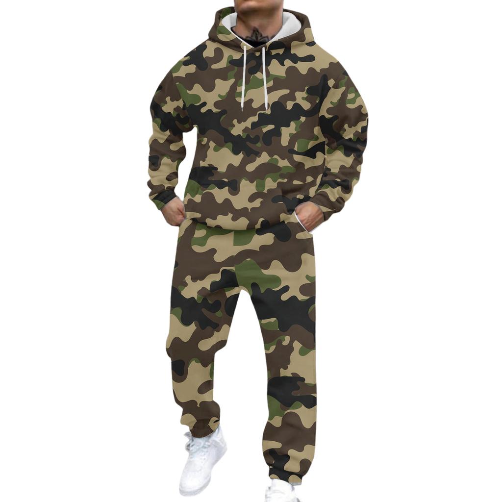 Men's Casual And Personalized Printed Long-sleeved Hooded Sweatshirt, Men's Sports Sweatshirt And Sweatpants Two-piece Set