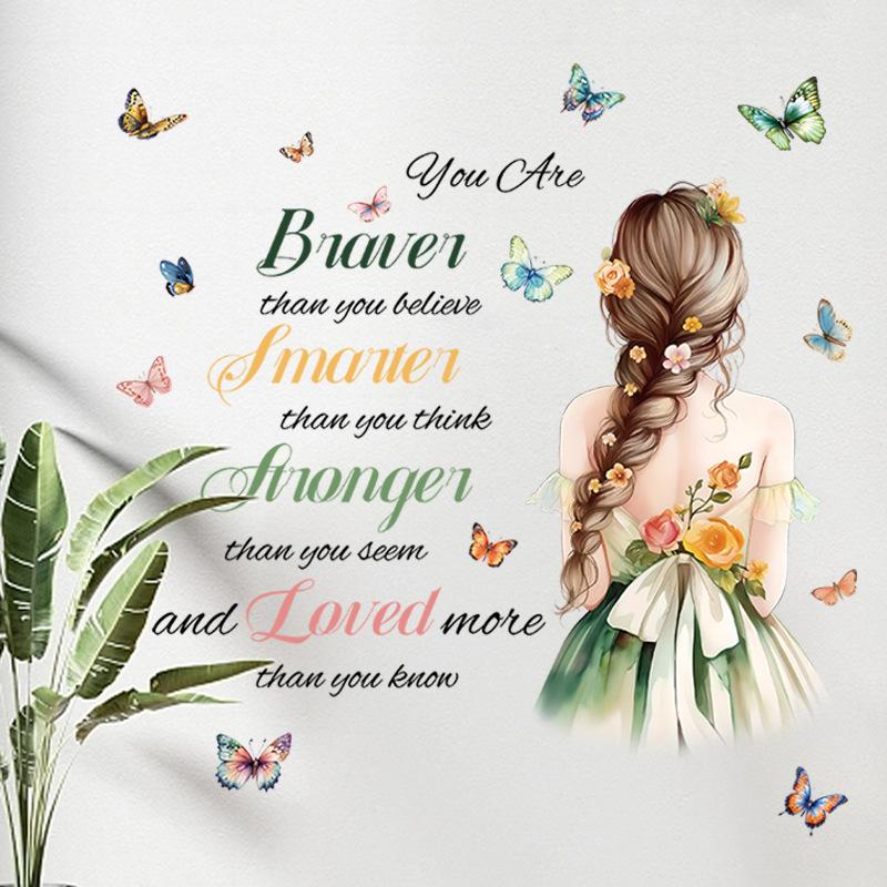Sunflower Confident Girl Wall Sticker Self-Adhesive Inspirational Quotes Women Bedroom Decoration Headboard Decals