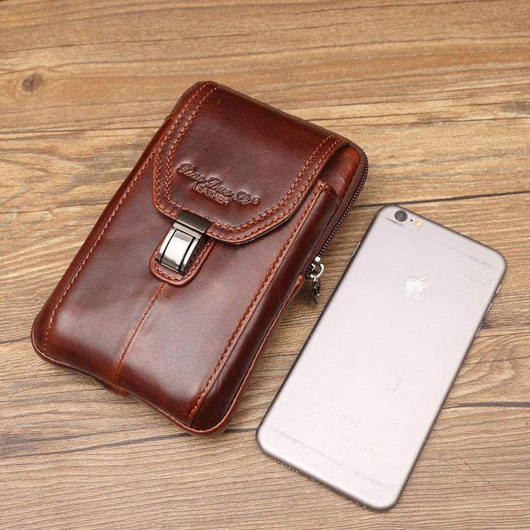 Xiaoduoli Men's Genuine Leather Mobile Phone Waist Bag - 5.5/6 Inch Cowhide Retro Mini Belt Bag